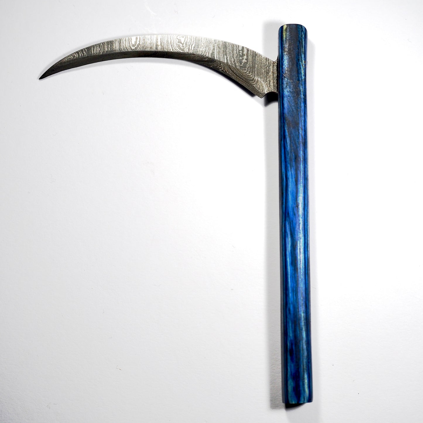 Dab Blade - Large Scythe - Damascus - Blue Woodgrain Handle