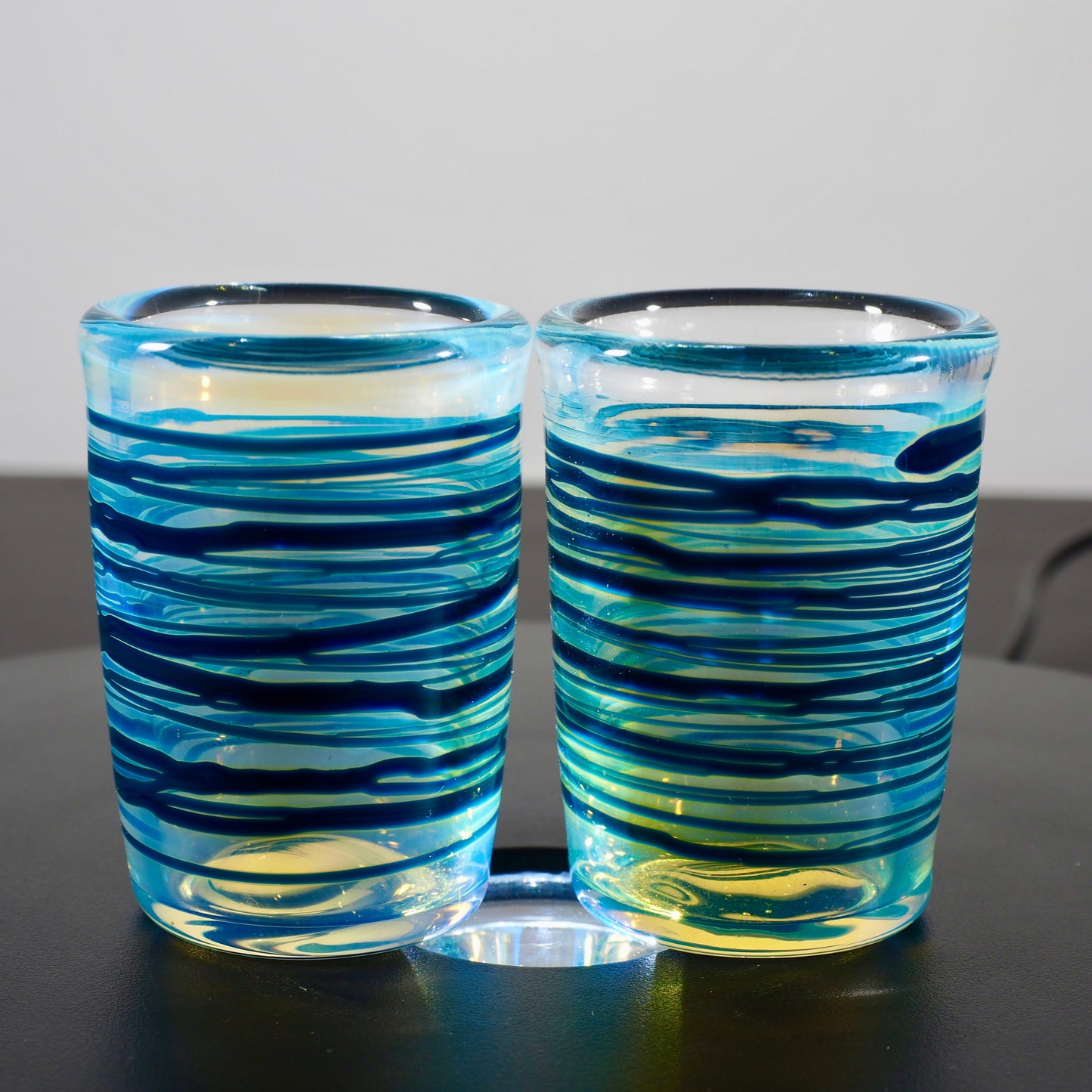 Updog Silver/Blue Stripe Fumed SHOT Glass 2pc Set