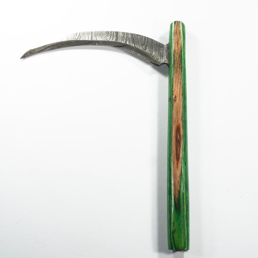 Dab Blade - Large Scythe - Damascus - Green Woodgrain Handle