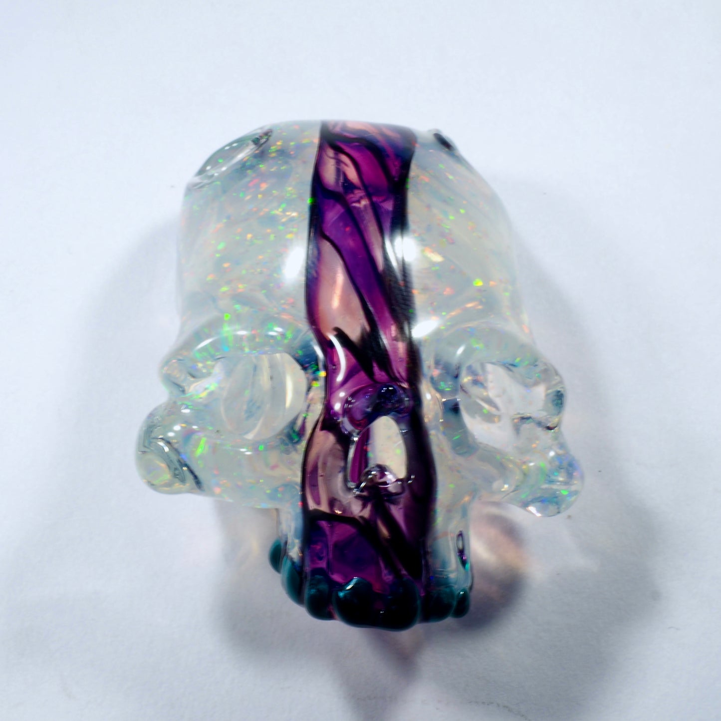 Split Skull by Warwick Glass - Crushed Opal & Stained Glass Pendant