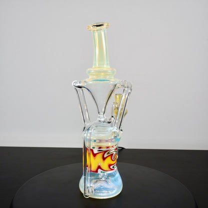 Updog Glass - Floating Recycler Silver Fumed with Red and Orange wig wag