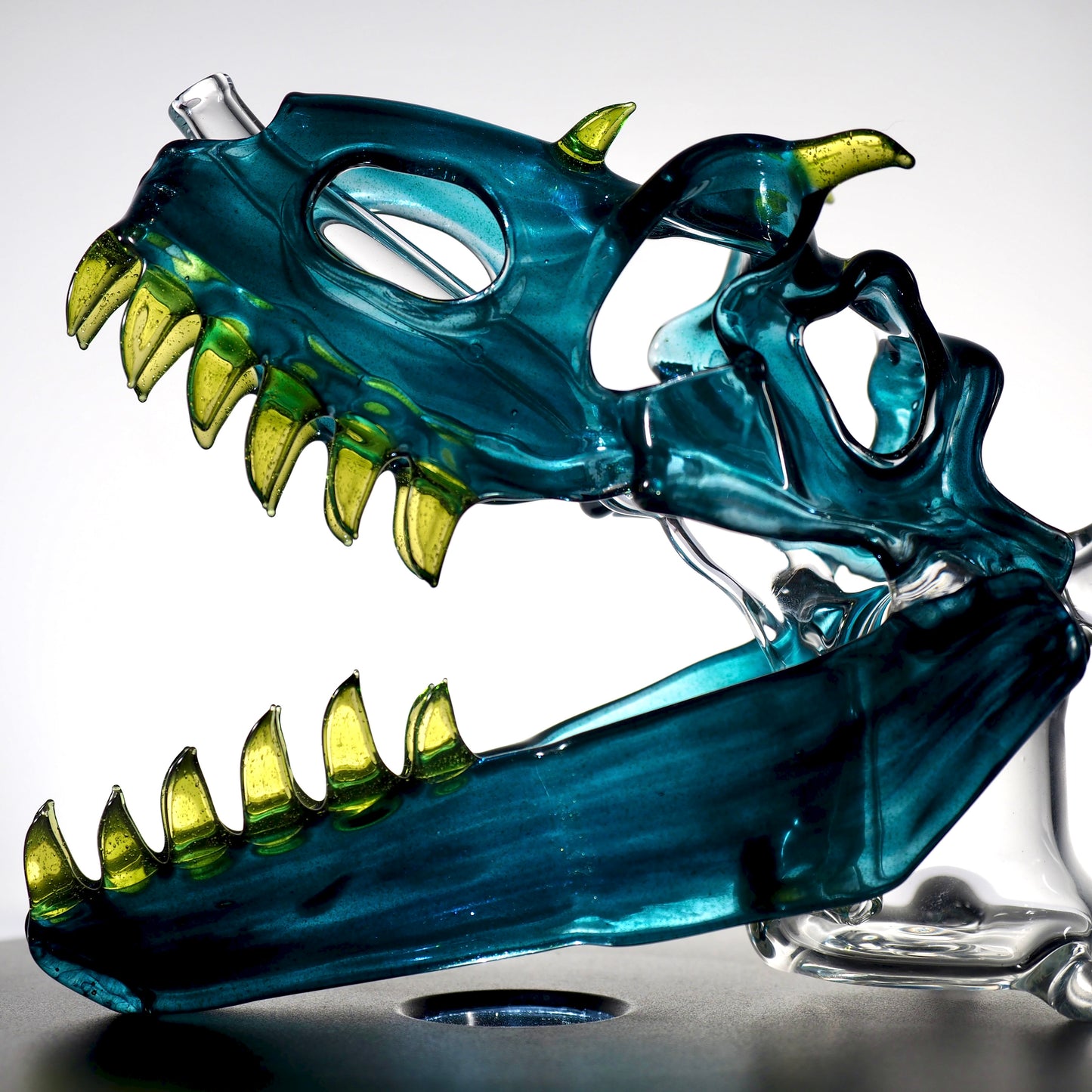 Slurm Snob Glass - Dino Rig Blue with Yellow CFL Teeth