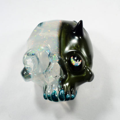 Two Faced Skulls by Warwick Glass - Greasy Pearl & Crushed Opal White Pendant