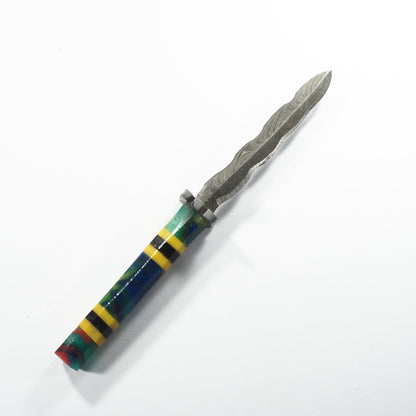 Dab Blade - Kris - Damascus - Yellow/Black Ring Resin Handle