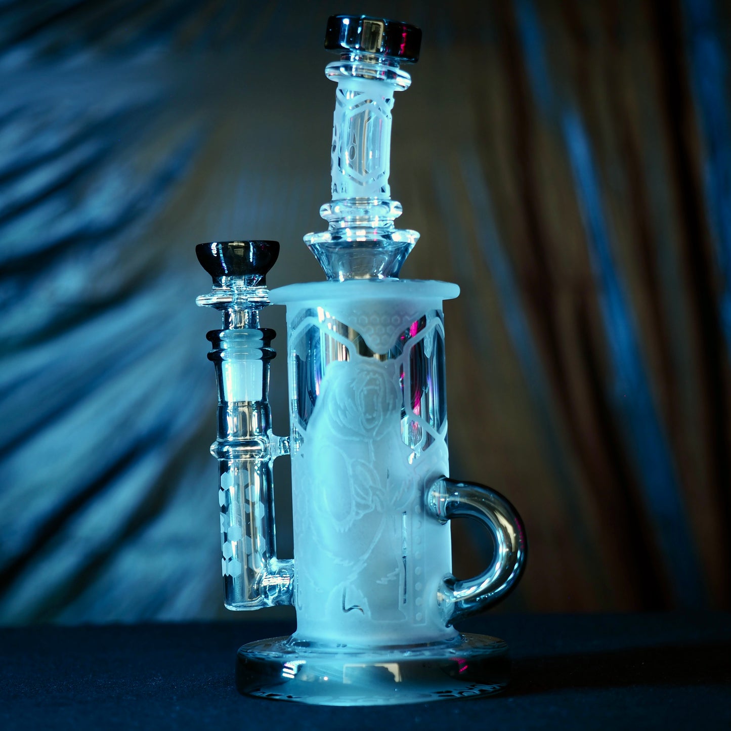 Calibear Sandblasted Klein Recycler Dab Rig with Seed of Life Perc – 8” Glass Rig