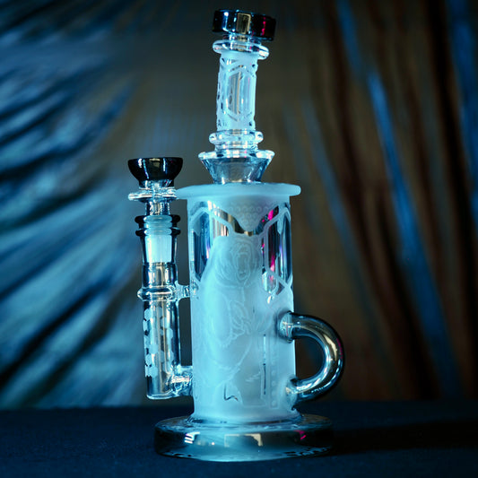 Calibear Sandblasted Klein Recycler Dab Rig with Seed of Life Perc – 8” Glass Rig