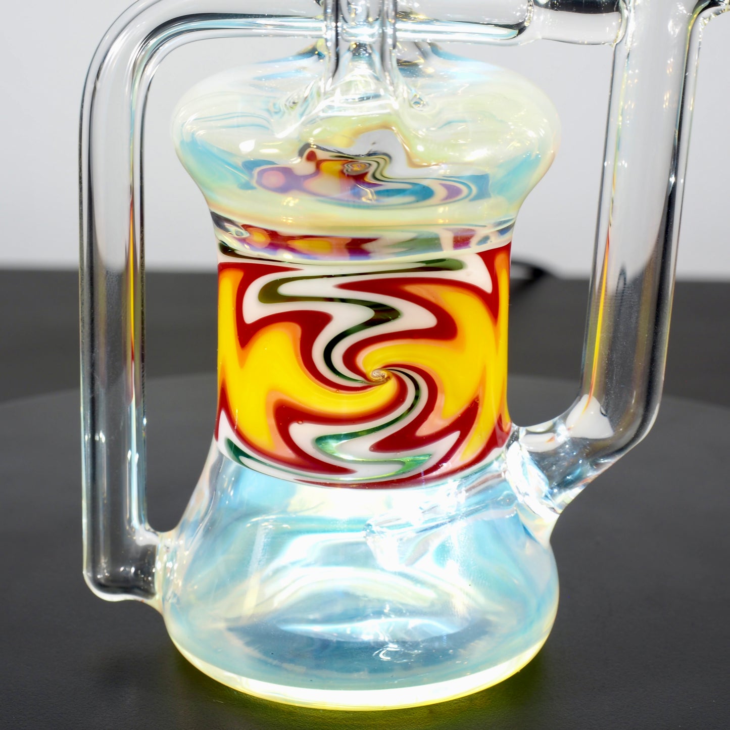 Updog Glass - Floating Recycler Silver Fumed with Red and Orange wig wag