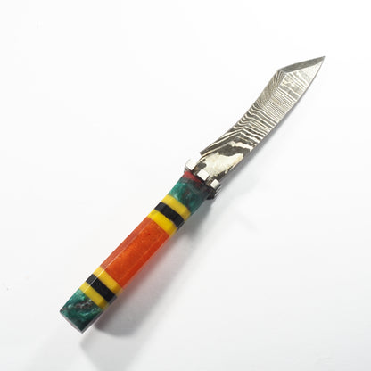 Dab Blade - Falchion - Damascus - Yellow/Black/Orange Resin Handle
