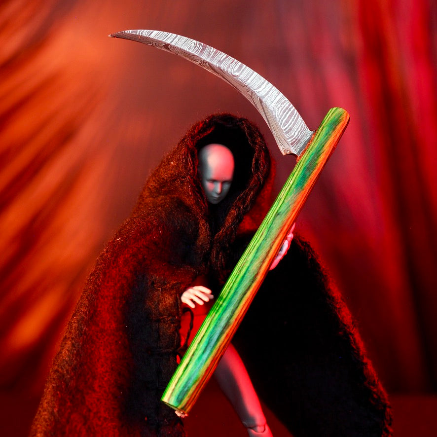 Dab Blade - Large Scythe - Damascus - Green Woodgrain Handle