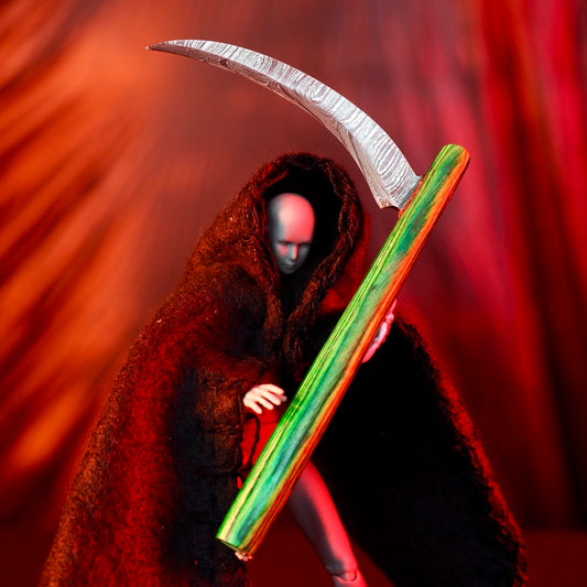 Dab Blade - Large Scythe - Damascus - Green Woodgrain Handle