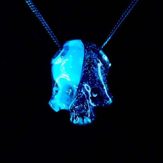 Two Faced Skulls by Warwick Glass - Ghost White & Black Crushed Opal Pendant