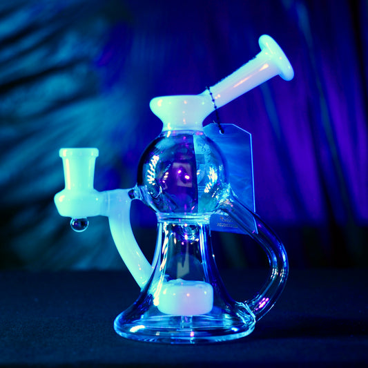 6" Dab Rig Recycler with single drain - White