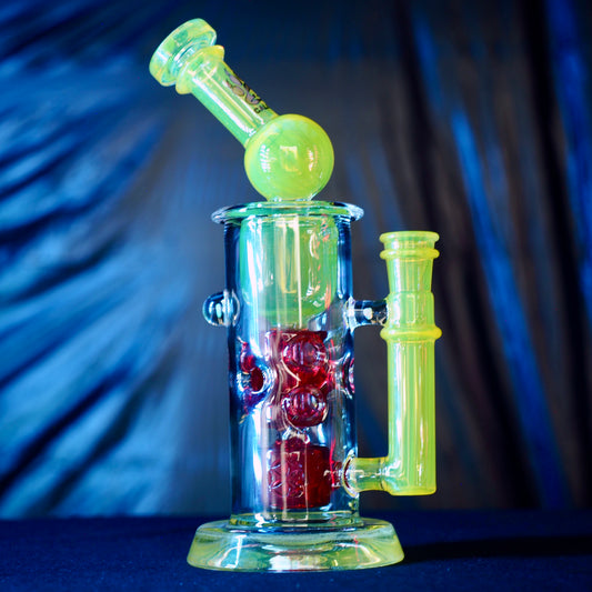 Calibear Kickback Straight Fab Torus Dab Rig | 8.5" Opal-Encased Glass Rig with Seed of Life Perc