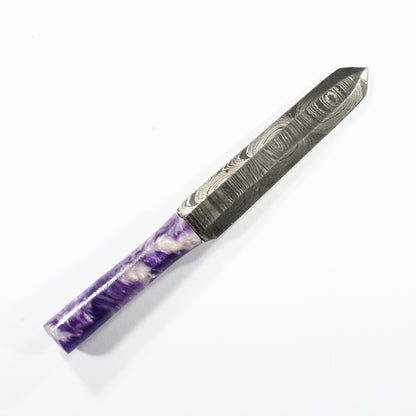 Dab Blade - Raider Sword - Damascus - Purple/White Cloud Resin Handle