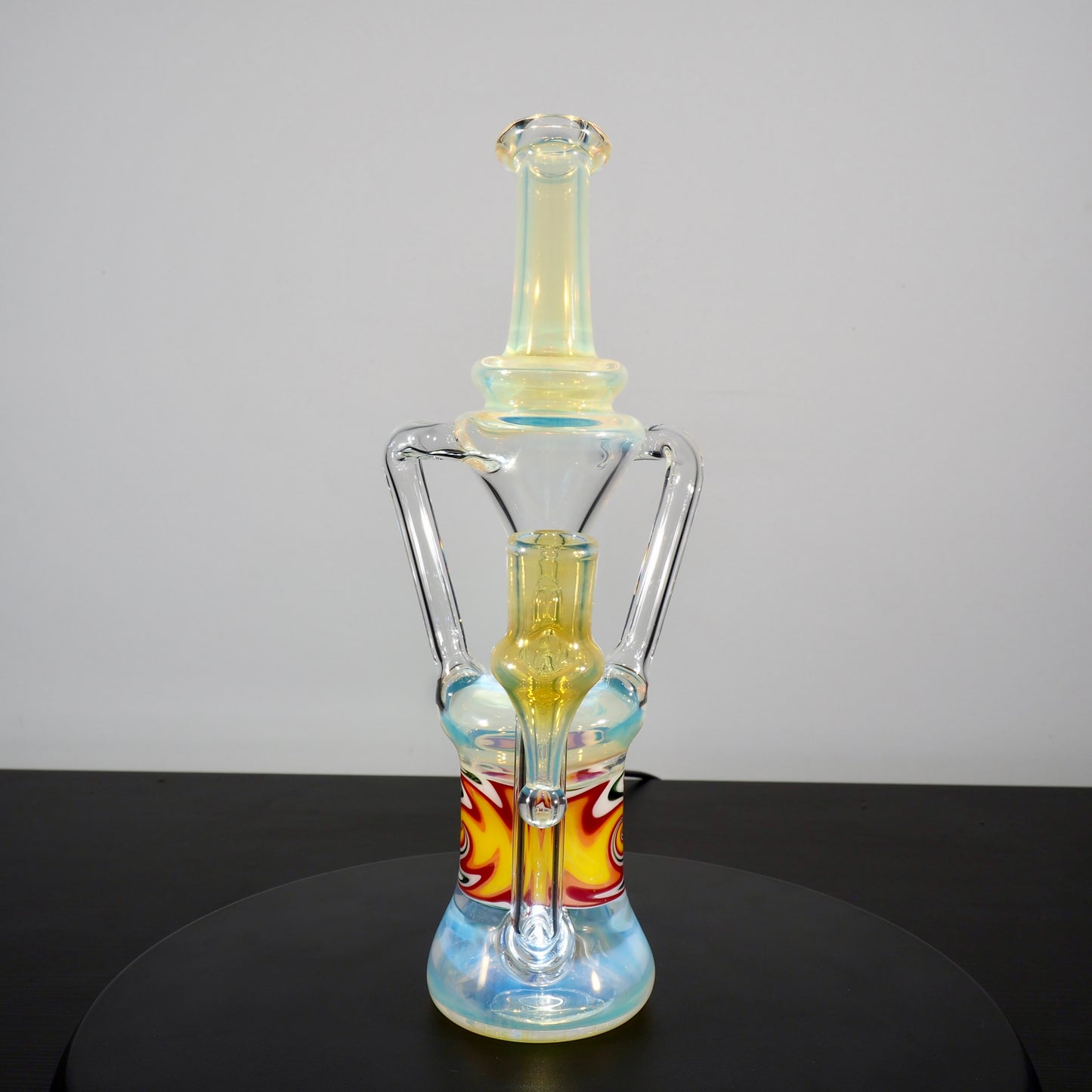 Updog Glass - Floating Recycler Silver Fumed with Red and Orange wig wag