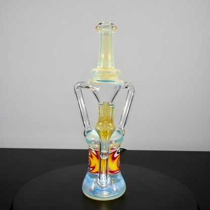 Updog Glass - Floating Recycler Silver Fumed with Red and Orange wig wag
