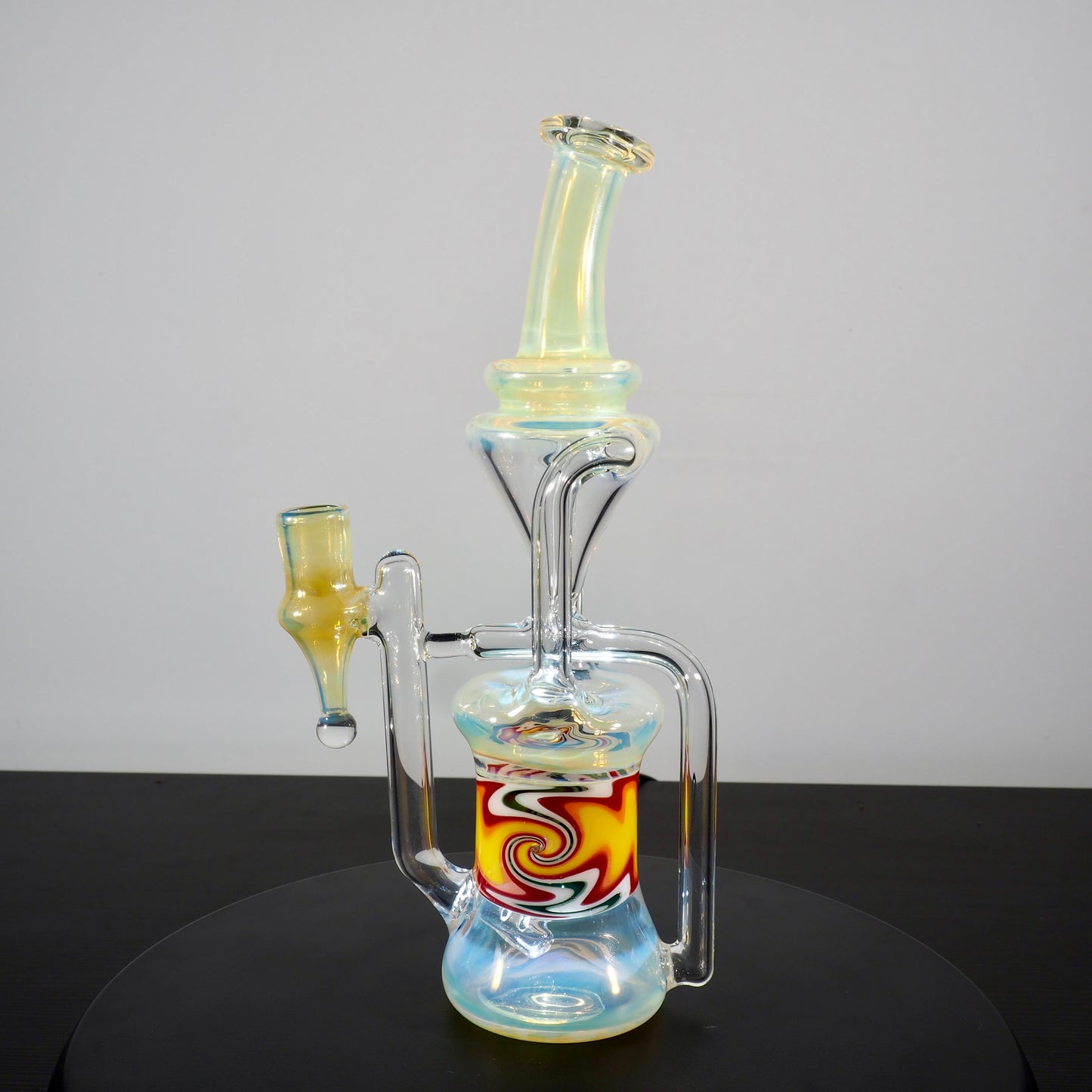 Updog Glass - Floating Recycler Silver Fumed with Red and Orange wig wag