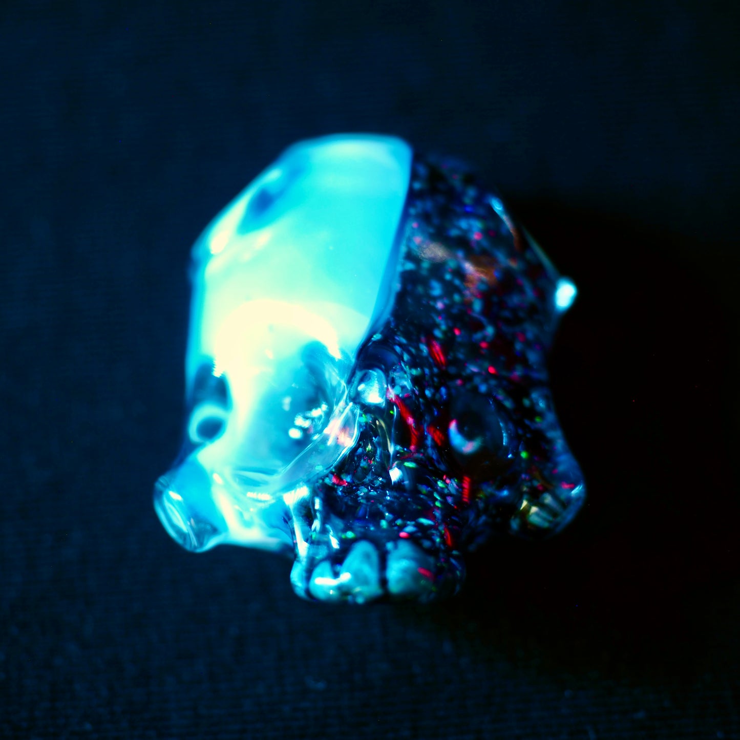 Two Faced Skulls by Warwick Glass - Ghost White & Black Crushed Opal Pendant