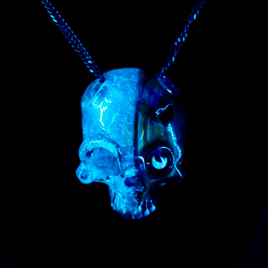 Two Faced Skulls by Warwick Glass - Greasy Pearl & Crushed Opal White Pendant