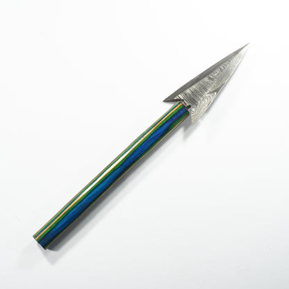 Dab Blade - Harpoon - Damascus - Blue/Green/Woodgrain Stripe Handle