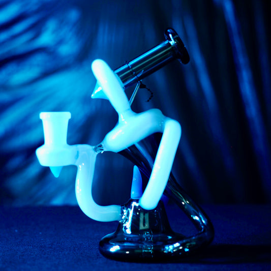 6" Dab Rig Recycler single uptake - Black/White