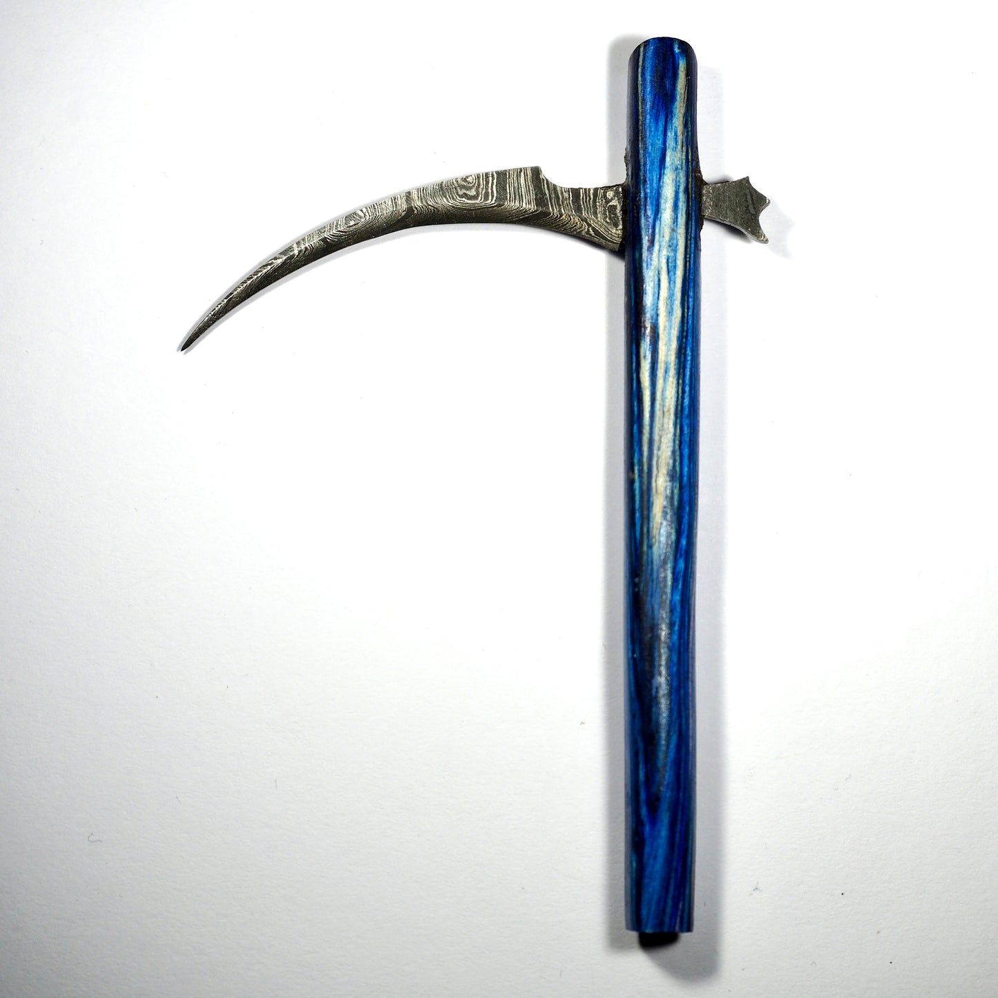 Dab Blade - Small Scythe - Damascus - Blue Woodgrain Handle