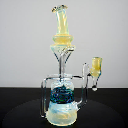 Updog Glass - Floating Recycler Silver Fumed with Blue and Black wig wag