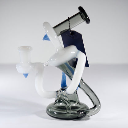 6" Dab Rig Recycler single uptake - Black/White