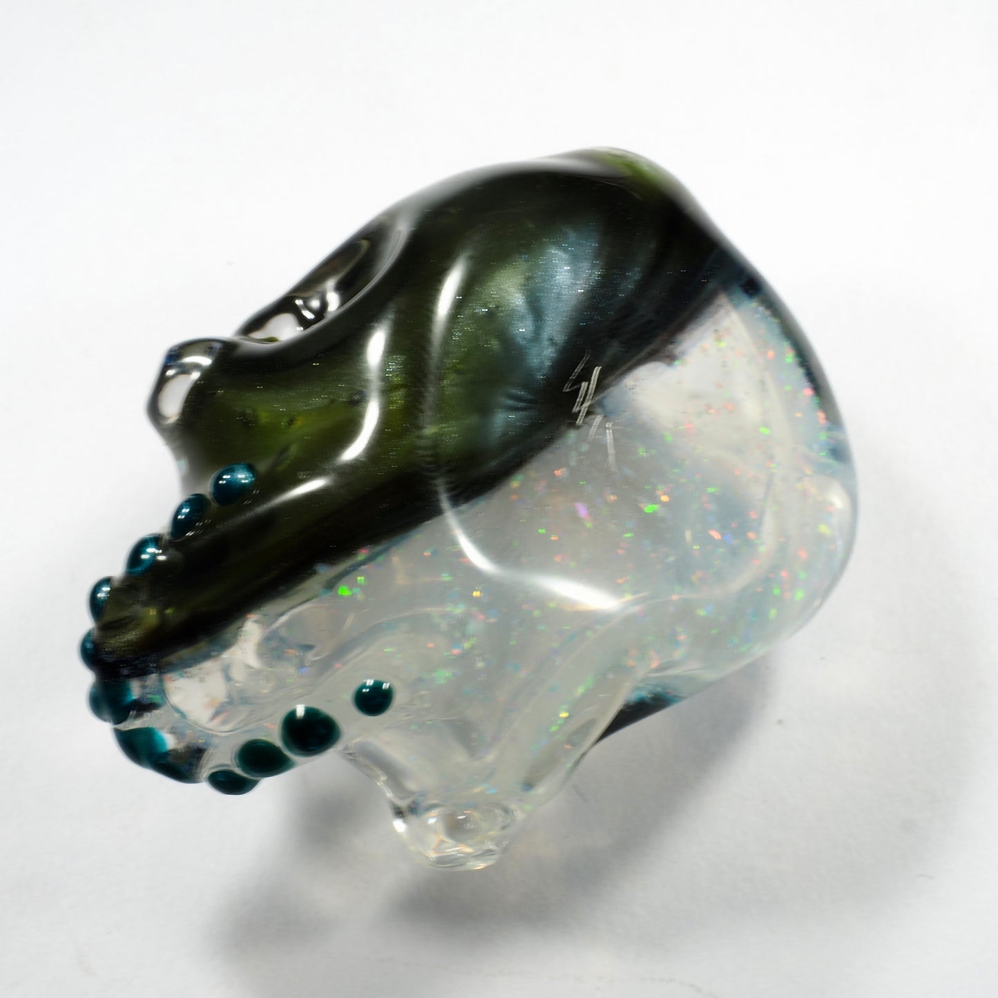 Two Faced Skulls by Warwick Glass - Greasy Pearl & Crushed Opal White Pendant