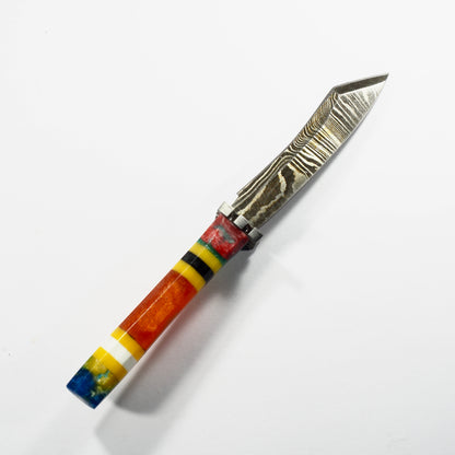 Dab Blade - Falchion - Damascus - Black/White/Orange Resin Handle