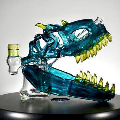 Slurm Snob Glass - Dino Rig Blue with Yellow CFL Teeth