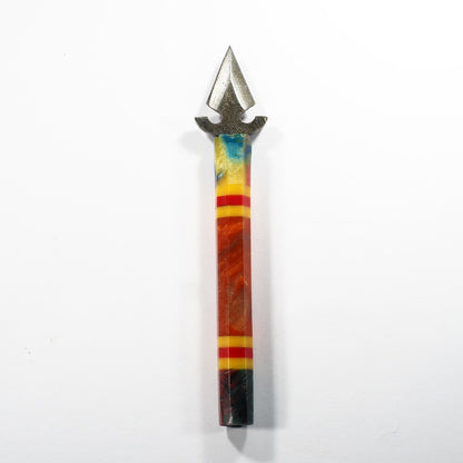 Dab Blade - Spear - Damascus - Orange/Blue/Yellow Resin Handle