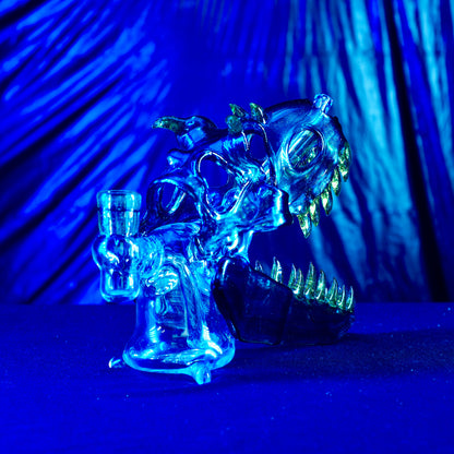 Slurm Snob Glass - Dino Rig Blue with Yellow CFL Teeth