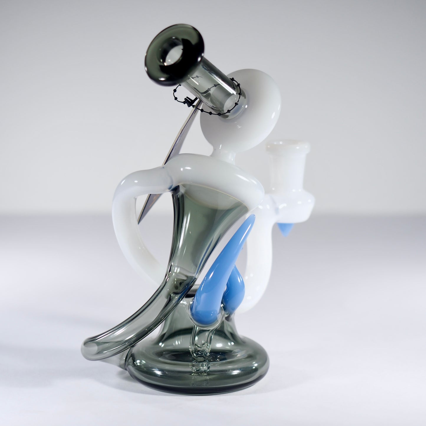 6" Dab Rig Recycler single uptake - Black/White