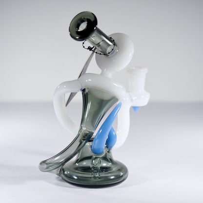 6" Dab Rig Recycler single uptake - Black/White