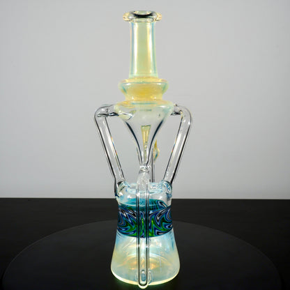 Updog Glass - Floating Recycler Silver Fumed with Blue and Black wig wag
