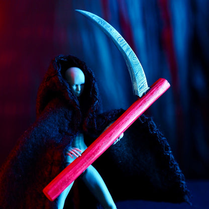 Dab Blade - Large Scythe - Damascus - Red Woodgrain Handle
