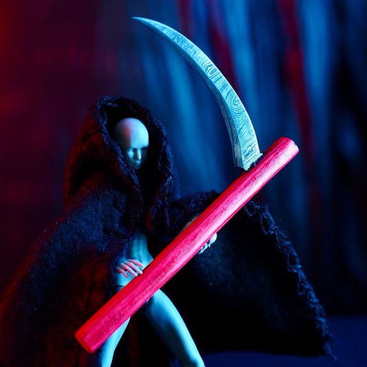 Dab Blade - Large Scythe - Damascus - Red Woodgrain Handle