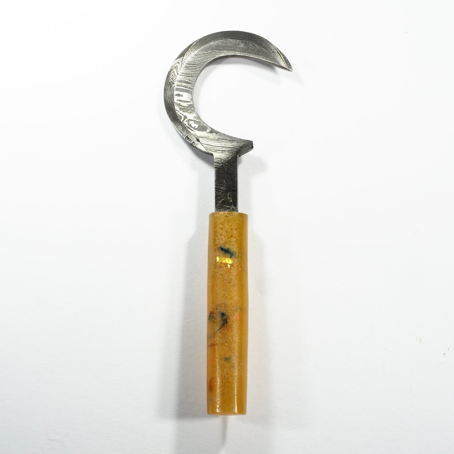 Dab Blade - Sickle - Damascus - Yellow Resin Handle