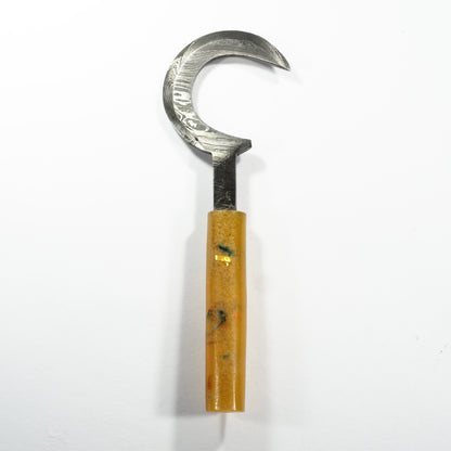 Dab Blade - Sickle - Damascus - Yellow Resin Handle