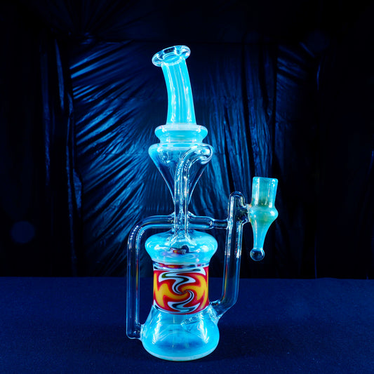 Updog Glass - Floating Recycler Silver Fumed with Red and Orange wig wag