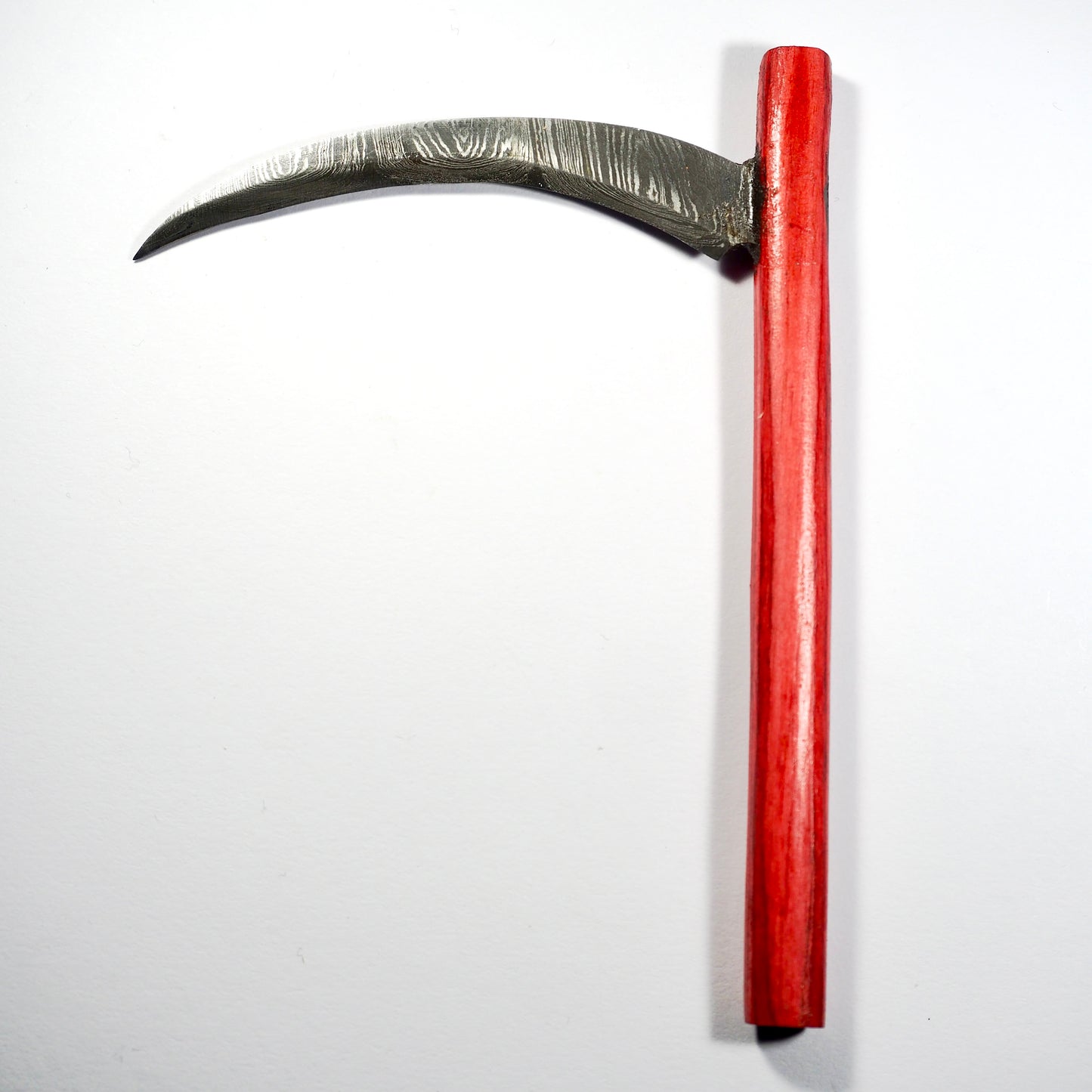 Dab Blade - Large Scythe - Damascus - Red Woodgrain Handle