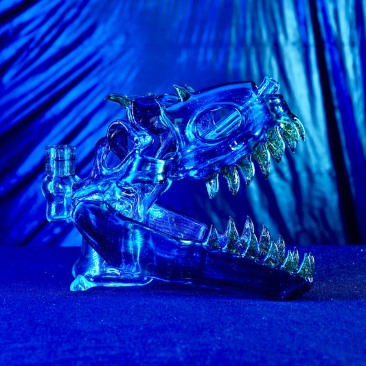 Slurm Snob Glass - Dino Rig Blue with Yellow CFL Teeth