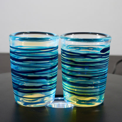 Updog Silver/Blue Stripe Fumed SHOT Glass 2pc Set