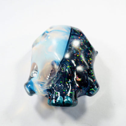 Two Faced Skulls by Warwick Glass - Ghost White & Black Crushed Opal Pendant