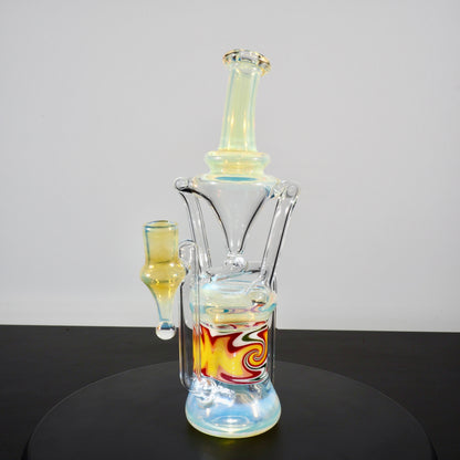Updog Glass - Floating Recycler Silver Fumed with Red and Orange wig wag