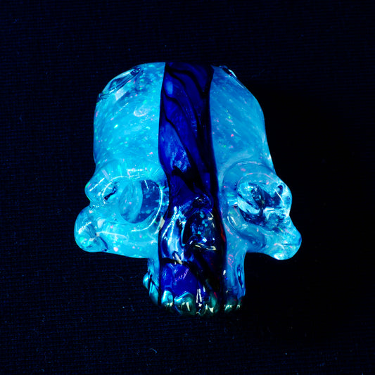 Split Skull by Warwick Glass - Crushed Opal & Stained Glass Pendant
