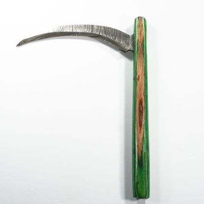 Dab Blade - Large Scythe - Damascus - Green Woodgrain Handle