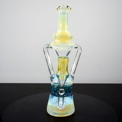 Updog Glass - Floating Recycler Silver Fumed with Blue and Black wig wag