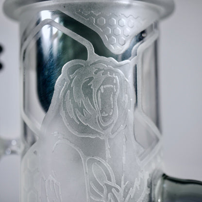 Calibear Sandblasted Klein Recycler Dab Rig with Seed of Life Perc – 8” Glass Rig